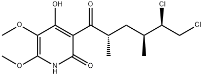 (2S,4S,5R)-5,6-ジクロロ-1-(2,4-ジヒドロキシ-5,6-ジメトキシピリジン-3-イル)-2,4-ジメチル-1-ヘキサノン 化学構造式