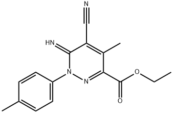 5-氰基-6-亚氨基-4-甲基-1-(对甲苯基)-1,6-二氢哒嗪-3-羧酸乙酯, 120049-79-8, 结构式