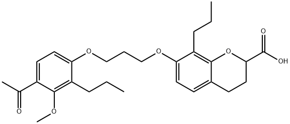 7-[3-(4-アセチル-3-メトキシ-2-プロピルフェノキシ)プロポキシ]-3,4-ジヒドロ-8-プロピル-2H-1-ベンゾピラン-2-カルボン酸 化学構造式