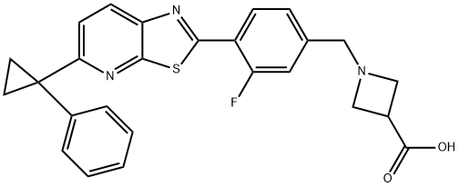 3-Azetidinecarboxylic acid, 1-[[3-fluoro-4-[5-(1-phenylcyclopropyl)thiazolo[5,4-b]pyridin-2-yl]phenyl]Methyl]- Struktur