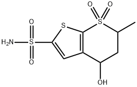 5,6-ジヒドロ-4-ヒドロキシ-6-メチル-4H-チエノ[2,3-B]チオピラン-2-スルホンアミド7,7-ジオキシド 化学構造式