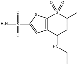 trans-6-Methyl-4-ethylamino-5,6-dihydro-4H-thieno[2,3-b]thiopyran-2-sulfonamide-7,7-dioxide Structure