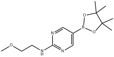 2-(2-メトキシエチルアミノ)ピリミジン-5-ボロン酸ピナコールエステル 化学構造式