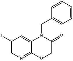 1-ベンジル-7-ヨード-1H-ピリド[2,3-B][1,4]オキサジン-2(3H)-オン 化学構造式