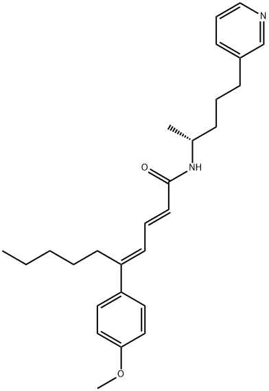(2E,4E)-5-(4-メトキシフェニル)-N-[(R)-1-メチル-4-(3-ピリジニル)ブチル]-2,4-デカジエンアミド 化学構造式