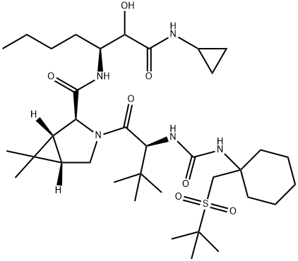 (1R,2S,5S)-3-((S)-2-(3-(1-(tert-butylsulfonylMethyl)cyclohexyl)ureido)-3,3-diMethylbutanoyl)-N-((3S)-1-(cyclopropylaMino)-2-hydroxy-1-oxoheptan-3-yl)-6,6-diMethyl-3-azabicyclo[3.1.0]hexane-2-carboxaMide Struktur