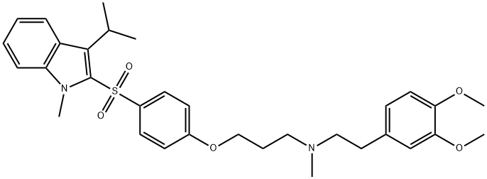 N-(3,4-DIMETHOXYPHENETHYL)-3-(4-(3-ISOPROPYL-1-METHYL-1H-INDOL-2-YLSULFONYL)PHENOXY)-N-METHYLPROPAN-2-AMINE, 121346-32-5, 结构式