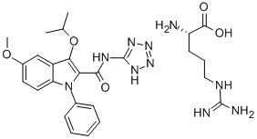 5-メトキシ-3-(1-メチルエトキシ)-1-フェニル-N-(1H-テトラゾール-5-イル)-1H-インドール-2-カルボアミド·L-アルギニン 化学構造式