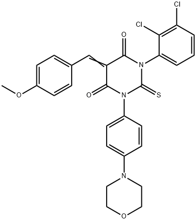 1-(2,3-Dichlorophenyl)-3-(4-(morpholino)phenyl)-5-(p-methoxybenzyliden e)thiobarbituric acid Struktur