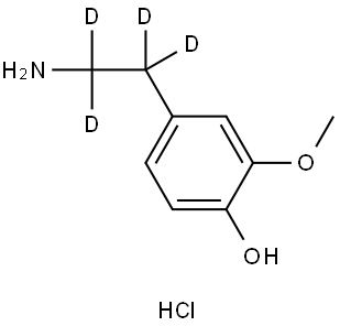 2‐(4‐ヒドロキシ‐3‐メトキシフェニル)エチル‐1,1,2,2‐D4‐アミン塩酸塩 化学構造式