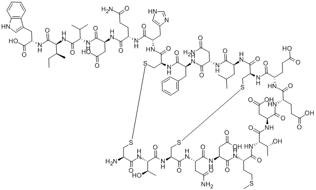 CYS-THR-CYS-ASN-ASP-MET-THR-ASP-GLU-GLU-CYS-LEU-ASN-PHE-CYS-HIS-GLN-ASP-VAL-ILE-TRP(DISULFIDE BRIDGE: CYS1-CYS15, CYS3-CYS11) 结构式