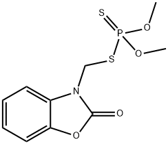 ジチオりん酸O,O-ジメチルS-[(2-オキソ-3(2H)-ベンゾオキサゾリル)メチル] 化学構造式