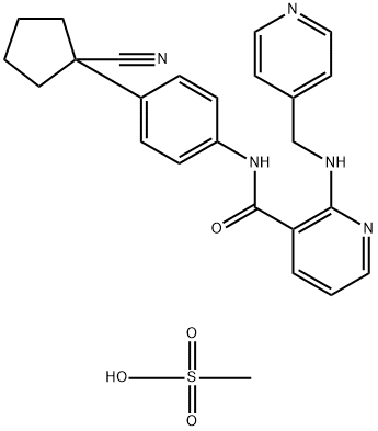 N-[4-(1-氰基环戊基)苯基]-2-[(4-吡啶甲基)氨基]-3-吡啶甲酰胺甲磺酸盐,1218779-75-9,结构式