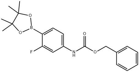 4-(CBZ-アミノ)-2-フルオロフェニルボロン酸ピナコールエステル 化学構造式