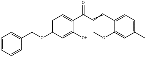 (E)-1-(4-(ベンジルオキシ)-2-ヒドロキシフェニル)-3-(2-メトキシ-4-メチルフェニル)プロプ-2-エン-1-オン 化学構造式