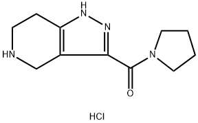 1-Pyrrolidinyl(4,5,6,7-tetrahydro-1H-pyrazolo-[4,3-c]pyridin-3-yl)methanone hydrochloride 化学構造式