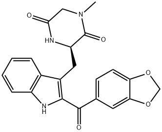 (3R)-3-[[2-(1,3-ベンゾジオキソール-5-イルカルボニル)-1H-インドール-3-イル]メチル]-1-メチル-2,5-ピペラジンジオン 化学構造式