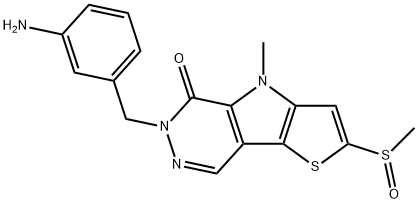 2-(メチルスルフィニル)-4-メチル-6-(3-アミノベンジル)-4H-チエノ[2′,3′:4,5]ピロロ[2,3-d]ピリダジン-5(6H)-オン 化学構造式