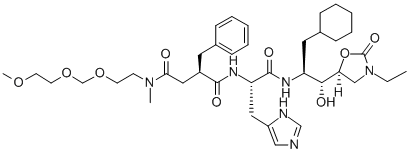 (2R)-N-[(1S)-2-[[(1S,2R)-1-(シクロヘキシルメチル)-2-[(5S)-3-エチル-2-オキソ-5-オキサゾリジニル]-2-ヒドロキシエチル]アミノ]-1-(1H-イミダゾール-4-イルメチル)-2-オキソエチル]-N′-[2-[(2-メトキシエトキシ)メトキシ]エチル]-N′-メチル-2-ベンジルブタンジアミド 化学構造式