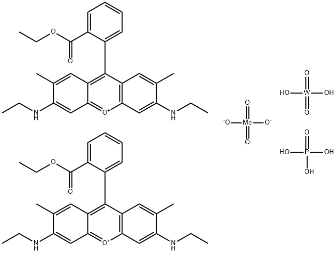 9-[2-(エトキシカルボニル)フェニル]-3,6-ビス(エチルアミノ)-2,7-ジメチルキサンチリウム/モリブデン酸/タングステン酸/りん酸,(1:x:y:z) 化学構造式