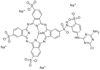 tetrasodium [[[[5-[(4-amino-6-chloro-1,3,5-triazin-2-yl)amino]-2-sulphophenyl]amino]sulphonyl]-29H,31H-phthalocyaninetrisulphonato(6-)-N29,N30,N31,N32]cuprate(4-) Structure