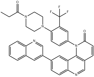 1-[4-[4-(1-氧代丙基)-1-哌嗪基]-3-(三氟甲基)苯基]-9-(3-喹啉基)苯并[H]-1,6-萘啶-2(1H)-酮,1222998-36-8,结构式
