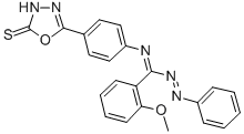 5-(4-(((2-Methoxyphenyl)(phenylazo)methylene)amino)phenyl)-1,3,4-oxadi azole-2(3H)-thione Structure