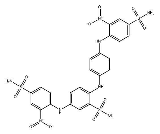 5-[[4-(アミノスルホニル)-2-ニトロフェニル]アミノ]-2-[[4-[[4-(アミノスルホニル)-2-ニトロフェニル]アミノ]フェニル]アミノ]ベンゼンスルホン酸 化学構造式