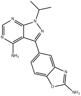 3-(2-氨基-5-苯并恶唑基)-1-(1-甲基乙基)-1H-吡唑并[3,4-D]嘧啶-4-胺 结构式