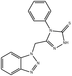 5-(1H-1,2,3-ベンゾトリアゾール-1-イルメチル)-4-フェニル-4H-1,2,4-トリアゾール-3-チオール 化学構造式