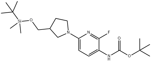 t-Butyl 6-(3-((tert-butyldimethylsilyloxy)methyl)-pyrrolidin-1-yl)-2-fluoropyridin-3-ylcarbamate Structure
