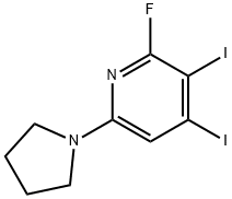 2-フルオロ-3,4-ジヨード-6-(ピロリジン-1-イル)ピリジン 化学構造式
