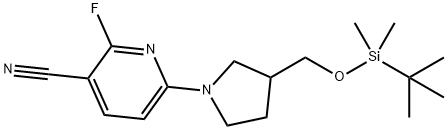 6-(3-(((叔丁基二甲基甲硅烷基)氧基)甲基)吡咯烷-1-基)-2-氟烟腈, 1228666-32-7, 结构式