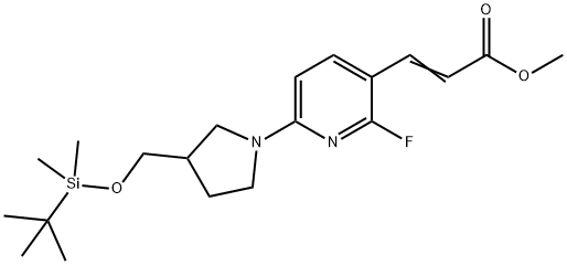 (E)-Methyl 3-(6-(3-((tert-butyldimethylsilyloxy)me thyl)pyrrolidin-1-yl)-2-fluoropyridin-3-yl)acryla, 1228670-26-5, 结构式