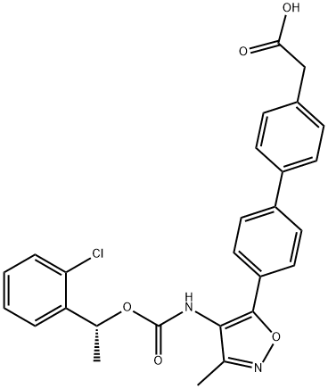 4′-[3-メチル-4-[[(1R)-1-(2-クロロフェニル)エトキシ]カルボニルアミノ]イソオキサゾール-5-イル]ビフェニル-4-酢酸 化学構造式