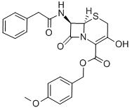 7-PHENYLACETAMIDE-3-HYDROXY-3-CEPHEM-4-CARBOXYLIC ACID P-METHOXYBENZYL ESTER 结构式