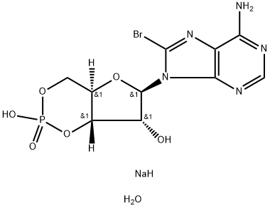 8-ブロモアデノシン 3′,5′-サイクリック一リン酸 ナトリウム塩 一水和物 化学構造式