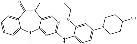 2-[[2-乙氧基-4-(4-羟基-1-哌啶基)苯基]氨基]-5,11-二氢-5,11-二甲基-6H-嘧啶并[4,5-B][1,4]苯并二氮杂卓-6-酮,1234480-50-2,结构式