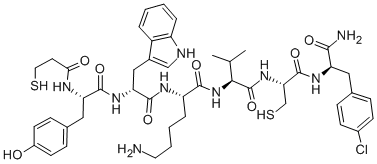 3-Mercaptopropionyl-Tyr-D-Trp-Lys-Val-Cys-p-chloro-D-Phe-NH2, (Disulfide bond between Deamino-Cys1 and Cys6)|3-MERCAPTOPROPIONYL-YDWKYC-P-CHLORO-D-PHE-NH2