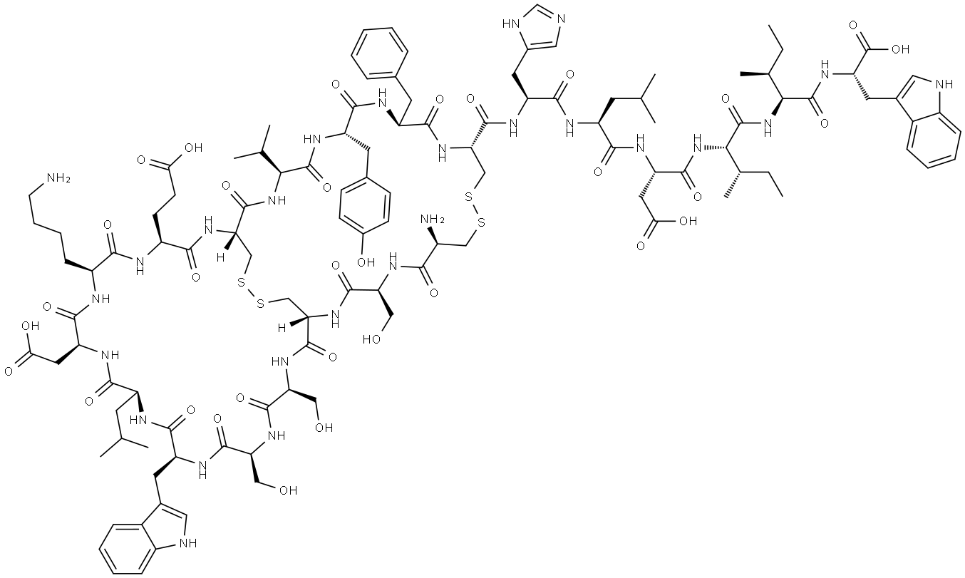 H-CYS-SER-CYS-SER-SER-TRP-LEU-ASP-LYS-GLU-CYS-VAL-TYR-PHE-CYS-HIS-LEU-ASP-ILE-ILE-TRP-OH Structure