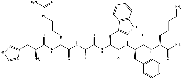 Estrutura histidil-arginil-alanil-triptofil-fenilalanil-lisinamida