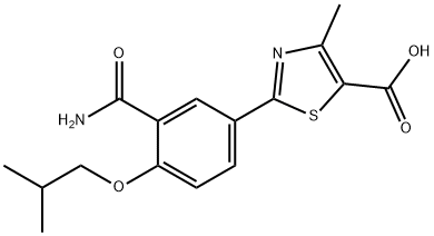 2-[3-(アミノカルボニル)-4-(2-メチルプロポキシ)フェニル]-4-メチル-5-チアゾールカルボン酸 化学構造式