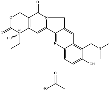 4-乙基-4,9-二羟基-10-[(二甲基氨基)甲基]-1H-吡喃并[3',4':6,7]氮茚并[1,2-B]喹啉-3,14(4H,12H)-二酮醋酸盐,123948-88-9,结构式