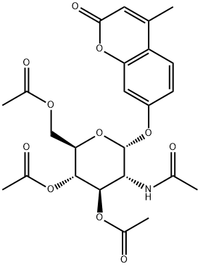 4-Methylumbelliferyl2-acetamido-3,4,6-tri-O-acetyl-2-deoxy-b-D-glucopyranoside 化学構造式