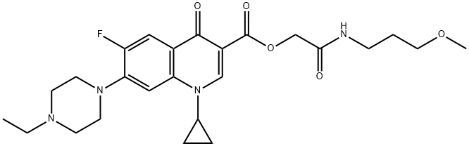 3-Quinolinecarboxylic acid, 1-cyclopropyl-7-(4-ethyl-1-piperazinyl)-6-fluoro-1,4-dihydro-4-oxo-, 2-[(3-Methoxypropyl)aMino]-2-oxoethyl ester Structure