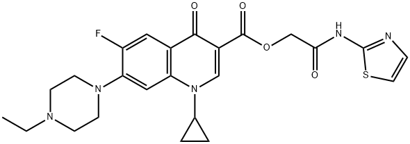 3-Quinolinecarboxylic acid, 1-cyclopropyl-7-(4-ethyl-1-piperazinyl)-6-fluoro-1,4-dihydro-4-oxo-, 2-oxo-2-(2-thiazolylaMino)ethyl ester Structure