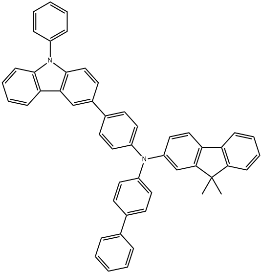N-([1,1'-ビフェニル]-4-イル)-9,9-ジメチル-N-(4-(9-フェニル-9H-カルバゾール-3-イル)フェニル)-9H-フルオレン-2-アミン 化学構造式