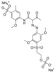 Benzenesulfonic acid, 4-[[2-[[2,5-dimethoxy-4-[ [2-(sulfooxy)ethyl]sulfonyl]phenyl]azo]-1,3-dioxobutyl ]amino]-5-methoxy-2-methyl-, ammonium sodium salt Structure