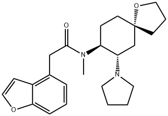 N-メチル-N-[(5R,7S,8S)-7-(1-ピロリジニル)-1-オキサスピロ[4.5]デカン-8-イル]-4-ベンゾフランアセトアミド 化学構造式