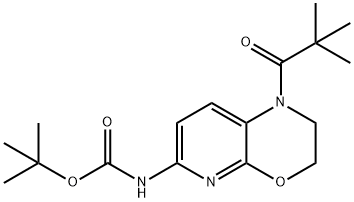 tert-Butyl (1-pivaloyl-2,3-dihydro-1H-pyrido-[2,3-b][1,4]oxazin-6-yl)carbamate Struktur